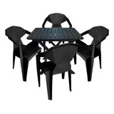 Mesa Quadrada Dobrável Multiuso + Poltronas Preta Diamond
